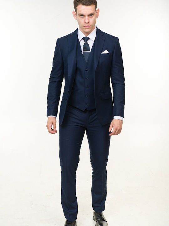 Men's Suit with Vest Blue-black