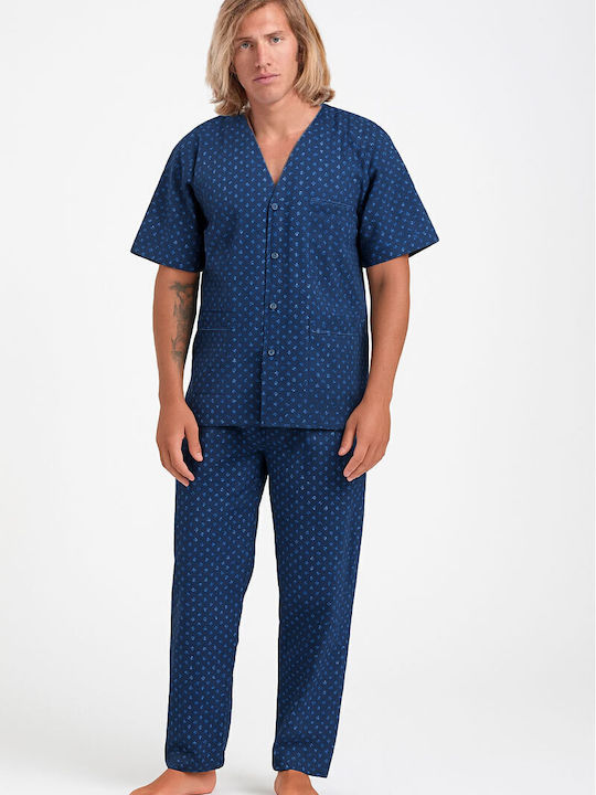 Lion Men's Summer Pajamas Set Dark Blue
