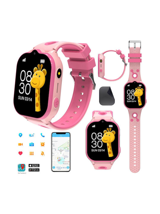 Ceas digital pentru copii cu GPS și curea din cauciuc/plastic Roz