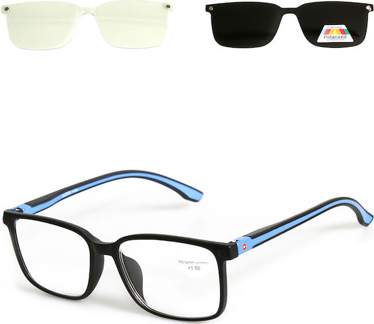 Alpin Clip On Men's Reading Glasses +1.00 with Magnet in Blue Color