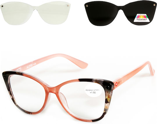 Alpin Clip On Women Reading Glasses +4.00 with Magnet in Orange Colour