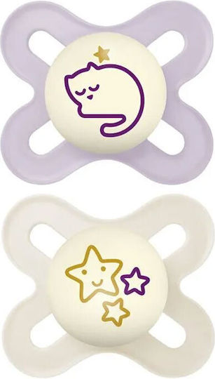 Mam Original Start Orthodontic Pacifiers Silicone Night with Case Purple for 0-2 months 2pcs