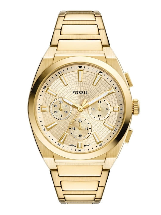 Fossil Everett Men's Watch 42mm Chronograph Battery with Gold Stainless Steel Bracelet