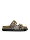 Leather Women's Flat Sandals Flatforms in Beige Color