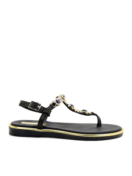 Leder Flache Sandalen für Damen in Schwarz Farbe