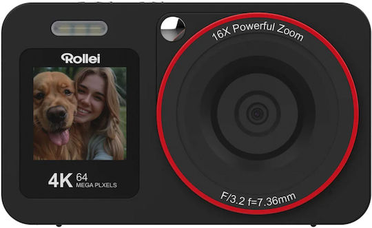 Rollei Compactline 64 Dual Screen Compact Φωτογραφική Μηχανή 64MP 4K UHD Μαύρη