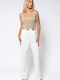 Damen Hoch tailliert Stoff Hose in Geradem Schnitt Sugar White