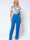 Women's High-waisted Fabric Trousers Straight Line Light Blue