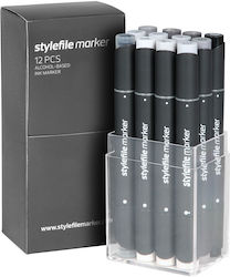 Stylefile Marker Μαρκαδόροι Σχεδίου Neutral Grey Σετ 12τμχ