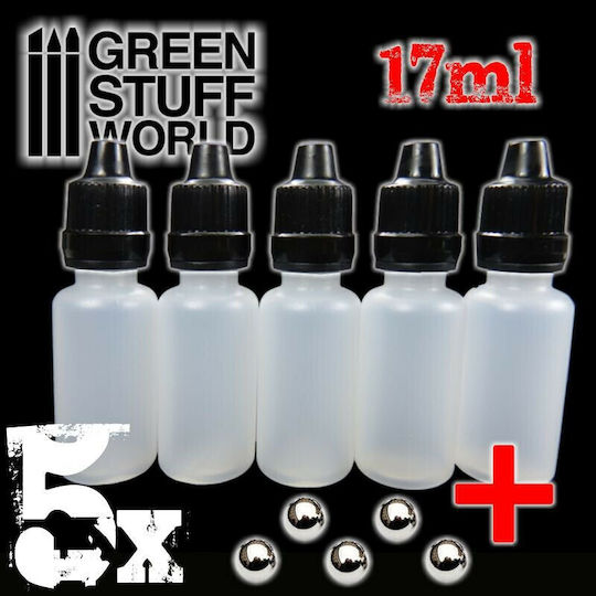 5 Spare Jars Pots Mixes Mixing Balls 5 Άδεια Μπουκάλια Αναμίξεως Χρωμάτων Ανοξείδωτη Μπίλια