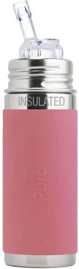 Pura Kids Water Bottle Thermos Stainless Steel with Straw Pink 266ml