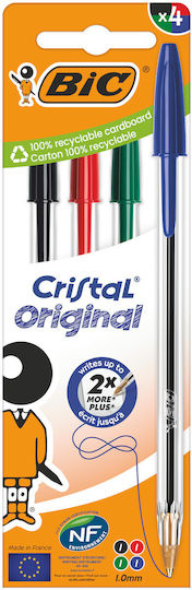 BIC Cristal Original Pen Ballpoint 1mm with Black Ink 4pcs (Μiscellaneous Colours)
