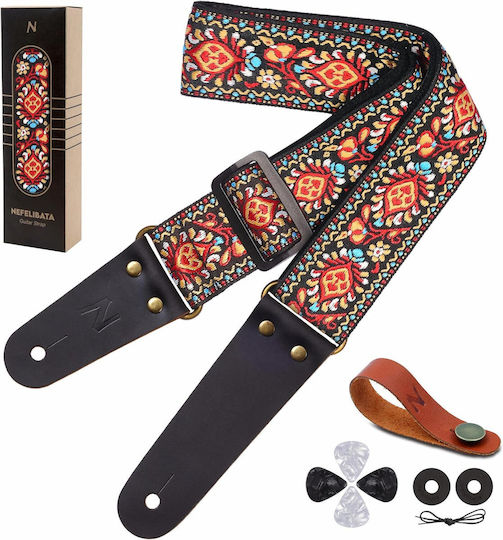 Nefelibata Retro Guitar Strap Free Strap Buttons 2 Strap Locks 4 Guitar Picks Red Flower
