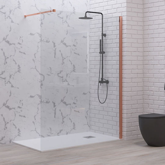 Karag Walkin 1 Фиксирана страна Душ 170x200см Прозрачно стъкло Розово злато