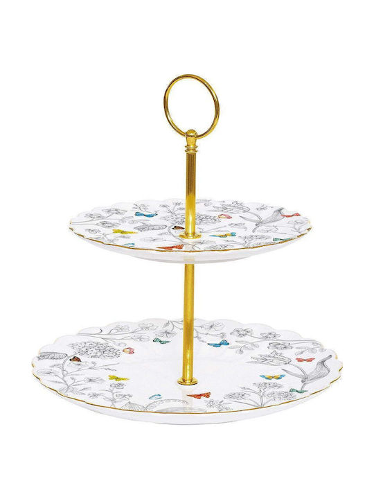 Dessert Tower Stand 2 Slots Fleurs Papillons 1284flep Diameter 16/21cm Multicolour Easy Life Porcelain
