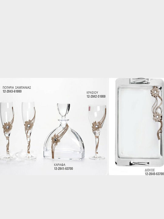 Zivas Wedding Carafe Set with Wine & Champagne Glasses on Tray Inox / Crystal Silver 4pcs