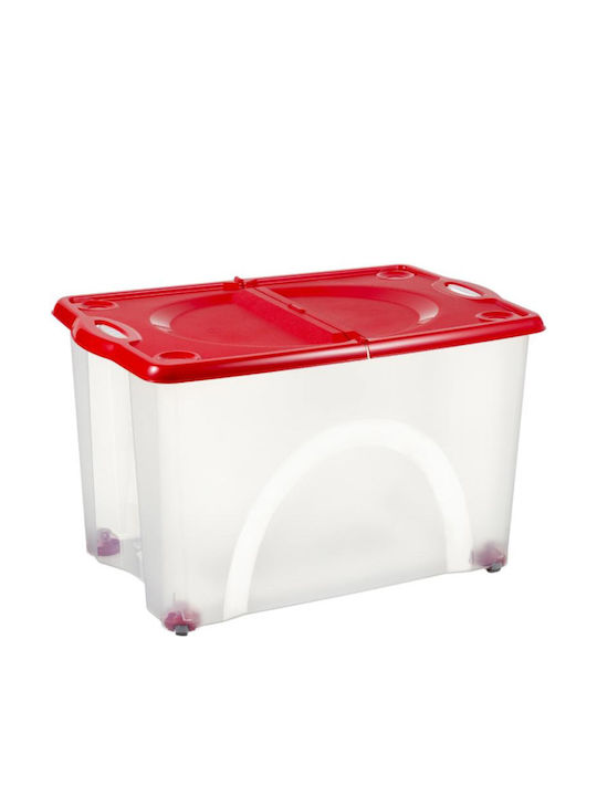 Bama Italy Storage Box 59x39x36cm 54lt Rotating Wheels 360° Plastic Transparent-Red Contenitore Rotobox
