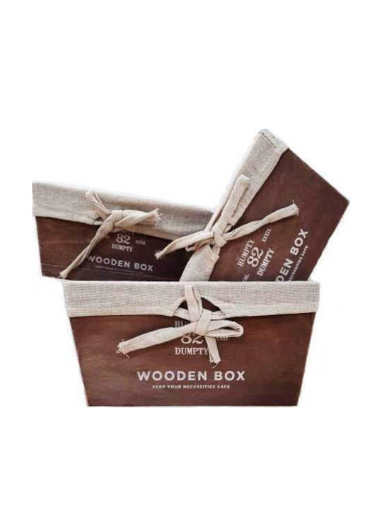 Set Storage Baskets Bread Baskets Wooden Fabric 3 Pieces Wooden Box Brown Home