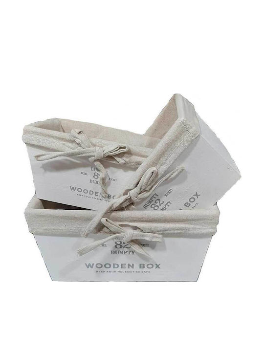 Set Storage Baskets Bread Bins Wooden Fabric 3 Pieces Wooden Box White Home