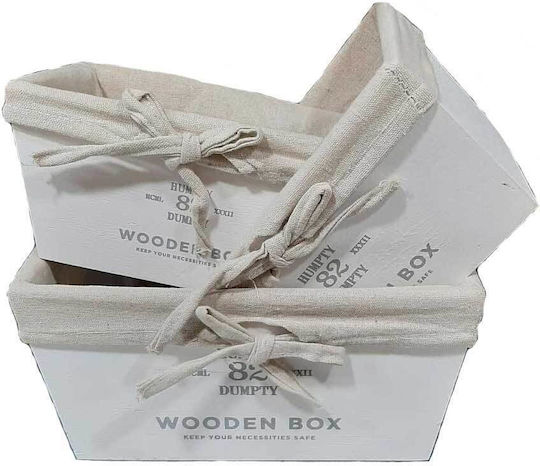 Set Storage Baskets Bread Bins Wooden Fabric 3 Pieces Wooden Box White Home