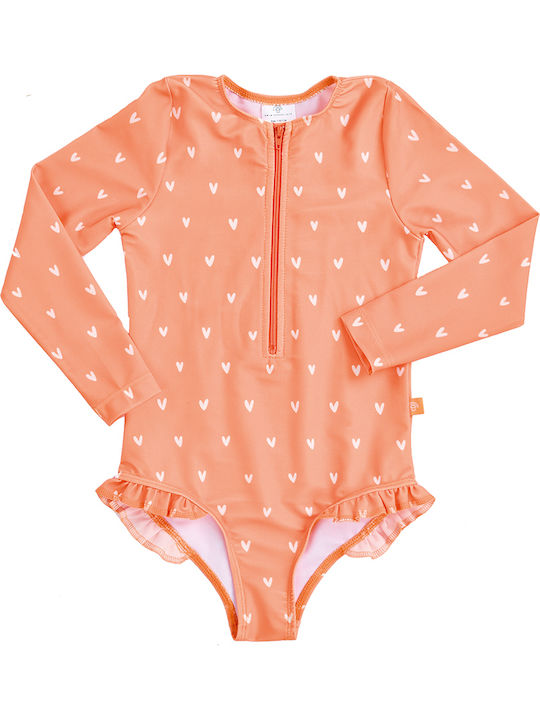 Swim Essentials One-Piece Swimsuit Upf50+ Long Sleeves Orange Hearts