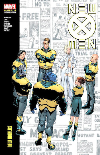 New X-men Modern Era Epic Collection New Worlds, Корица от Франк Куайтли. В Мутантския град избухва бунт. Ксорн, Циклоп и Феникс тръгват да потушат насилието