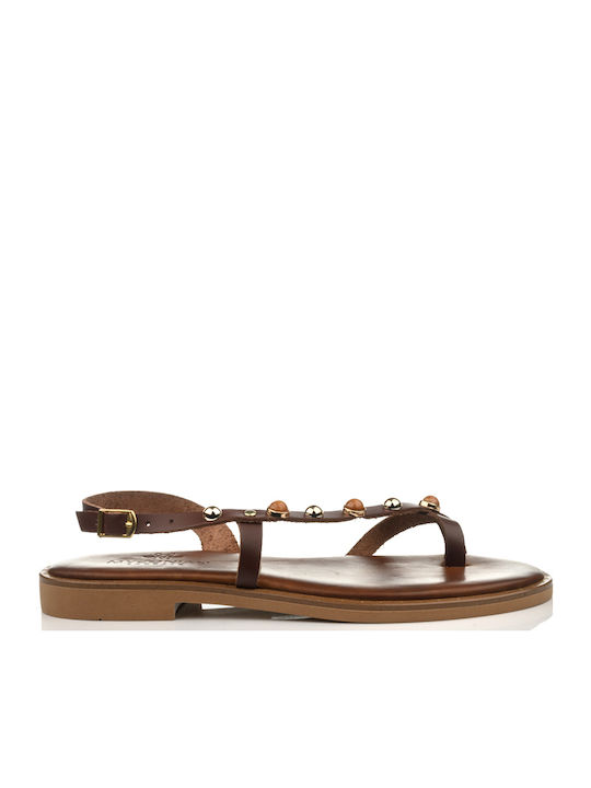 Leather Women's Flat Sandals in Brown Color
