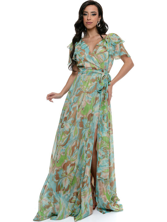 Summer Maxi Dress for Wedding / Baptism Satin Green