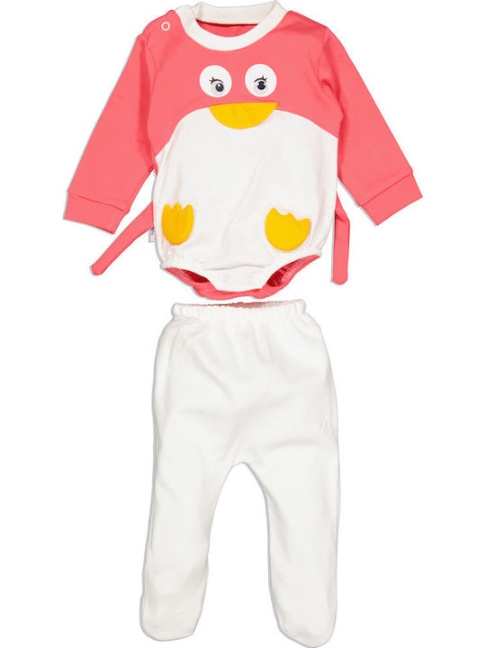 2-teiliger Pinguin Rosa Weiß Baby-Strampler