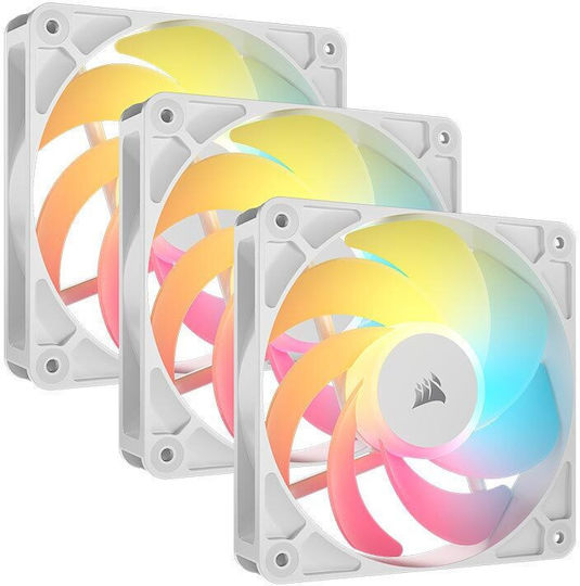 Corsair RS120 Reverse Blade Case Fan 2100rpm 72.8cfm with ARGB Lighting and 4-Pin PWM Connection 3pcs White