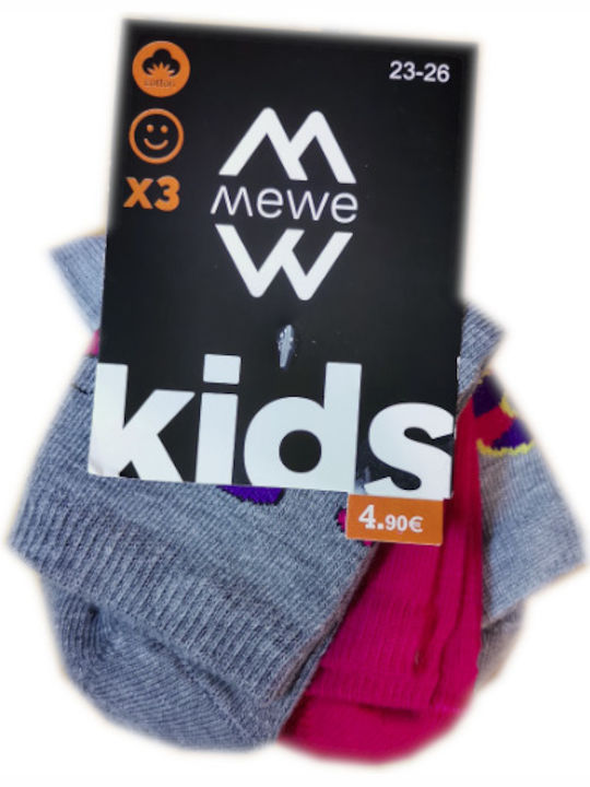 3 Pack Mewe Παιδικές Κάλτσες Γκρι Σχέδια & Φούξια Μονόχρωμη Κωδ Mwks1610603