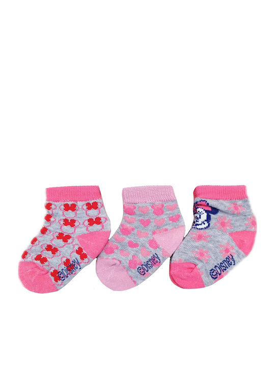 Ellepi Βρεφικό Σετ 3 Τεμ Καλτσάκια Disney Baby Minnie Mouse Ροζ Ροζ