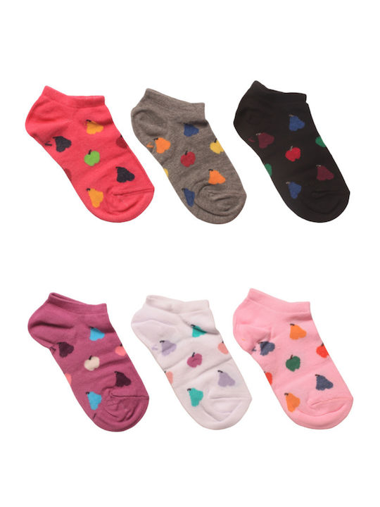 Kids' Ankle Socks Girls Apples Design Various Colours Super Offer 6 Pairs Dsn5358 Multicolour