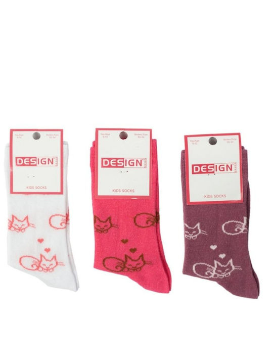 Șosete pentru copii Fetiță Design Pisică I Bumbac 3 Pachete Multicolore