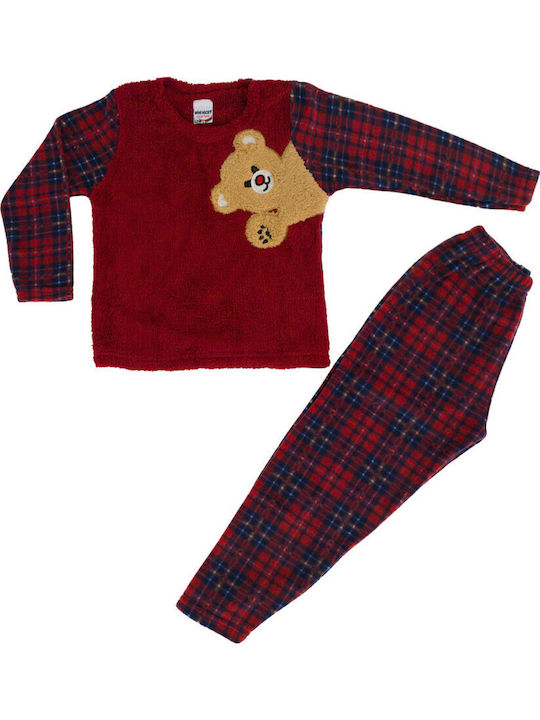 Bear Αγορίστικη Fleece Πυτζάμα Μπορντό W23