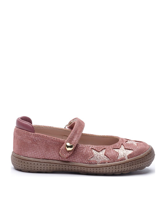 Amica Kids Leather Ballerinas with Hoop & Loop Closure Pink