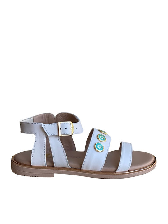 Yo Παιδικό Δερμάτινο Πέδιλο Yo Handmade Leather Shoes 716 Λευκό