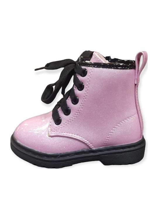 Kinderstiefel Armbüchchen Rosa Glitzer mit Reissverschluss an der Seite mit Schnürsenkeln Kinderstiefel Armbüchchen Rosa Glitzer mit Reissverschluss an der Seite mit Schnürsenkeln