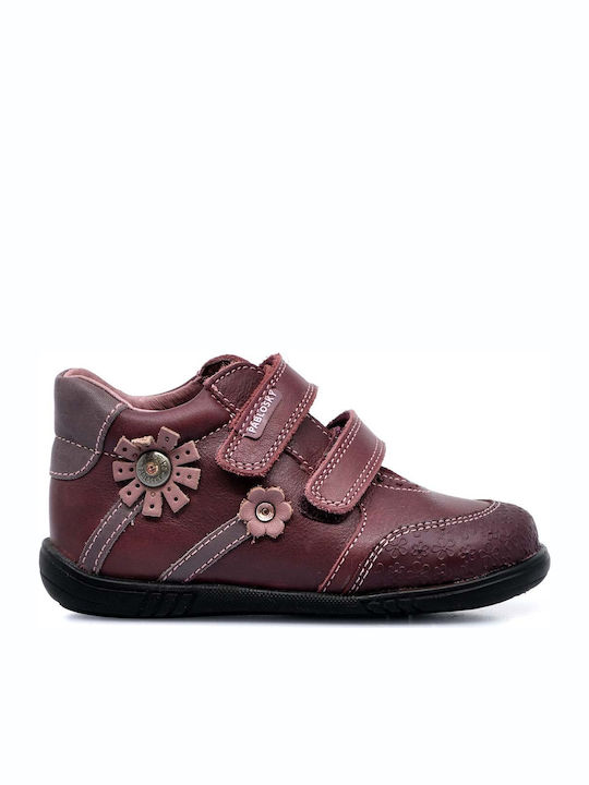Papistas Kids Leather Kids Boots with Velcro Burgundy