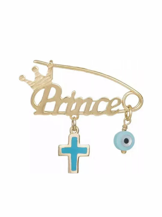 Χρυσή Παραμάνα Prince Κ9 Γαλάζιο Σταυρουδάκι 041321 041321 Χρυσός 9 Καράτια