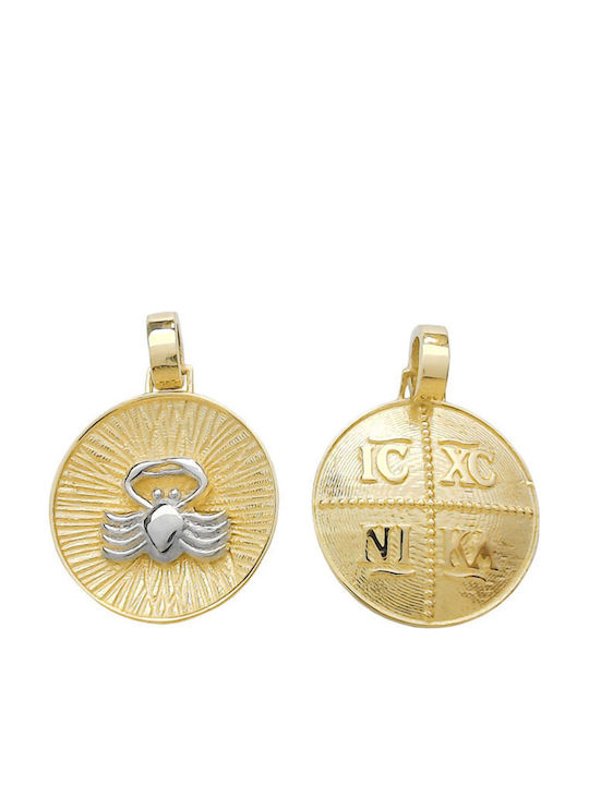 Two-tone Zodiac Sign Cancer Yellow White Gold 14K Double Sided Pendant