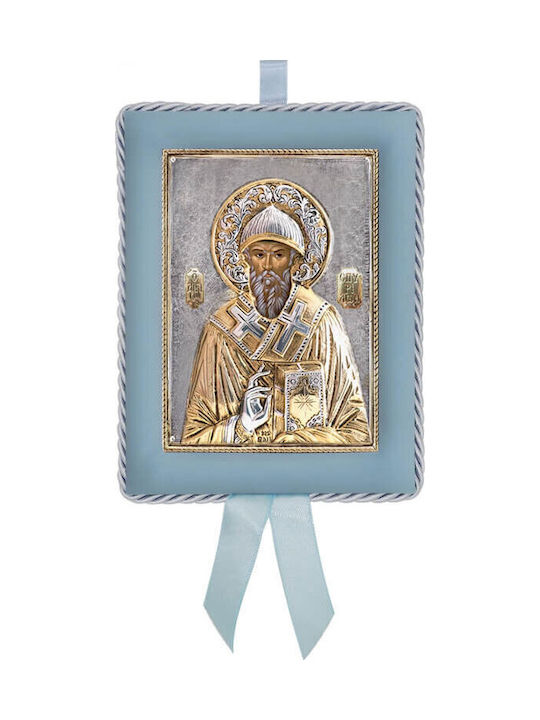 Silver Saint Icon Newborn Boy Saint Spyridon 14.5x11.5cm Local Gold Platings