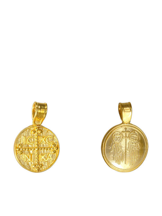 Kids Charms Double Sided Constantine Coin Gold 14K with Chain Round Embossed ic Xc Ni Ka & Constantine Coin Ank-21910y