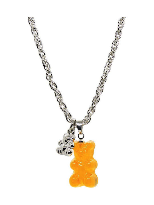 Παιδικό Κολιέ Αλυσίδα Ατσάλι Κρεμαστό Gummy Bear Ρητίνη Πορτοκαλί