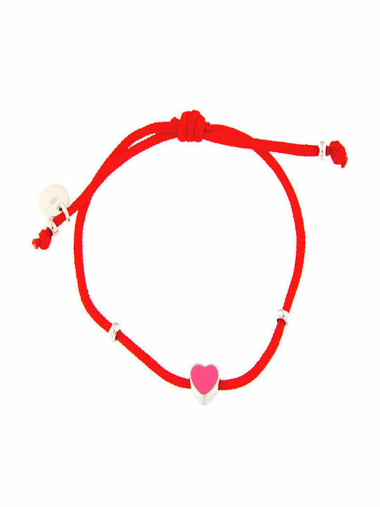 Kids Silver Bracelet 925° Red Silk Cord Enamel