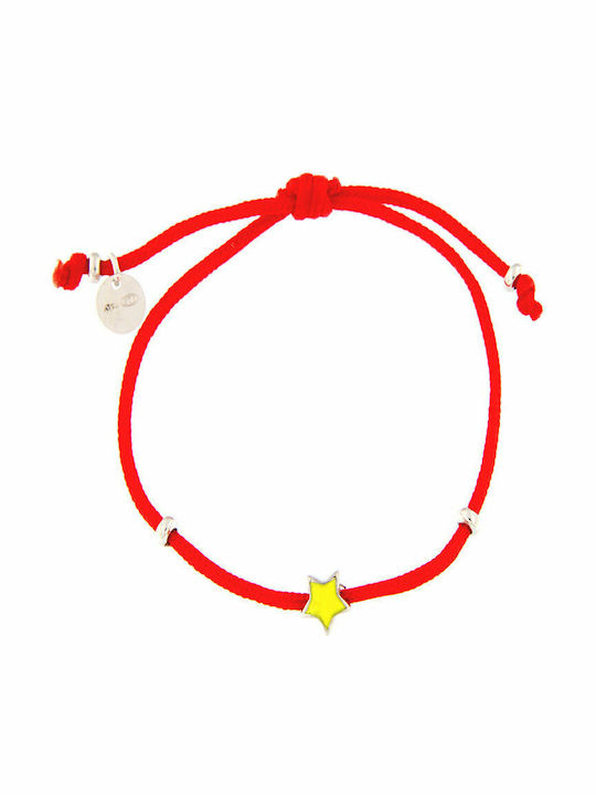 Kids Silver Bracelet 925° Red Silk Cord Enamel