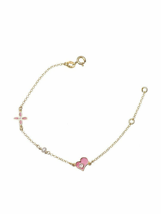 Kinderarmband Vergoldetes Silber 925 Herz Kreuz