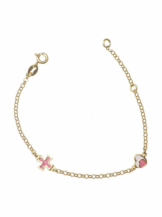 Paraxenies Kids Bracelet Chain from Gold-plated Silver with Heart & Stones