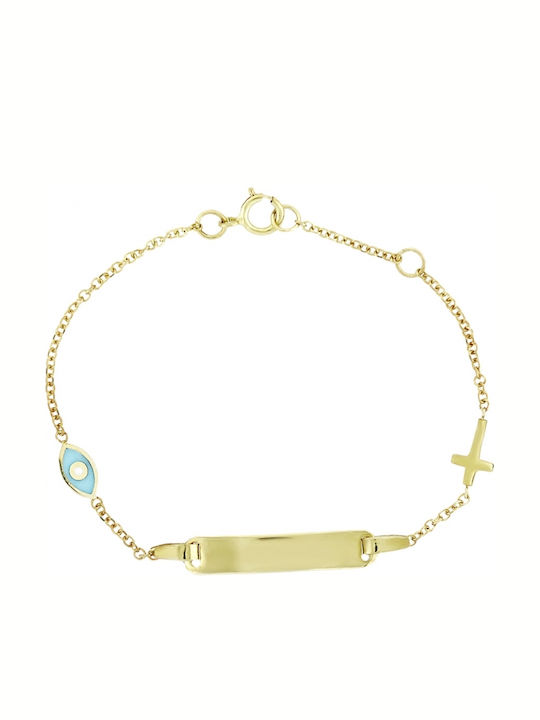 Art d or Kids Bracelet ID Art D Bracelet-identity from Gold 9K with Evil Eye & Σταυρό