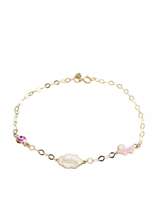 Polytimo Kids Bracelet Chain Valuable from Gold 14K with Evil Eye